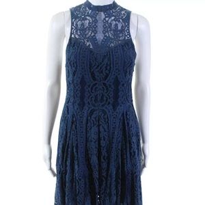 Free People: Angel Rays Lace Dress in Navy